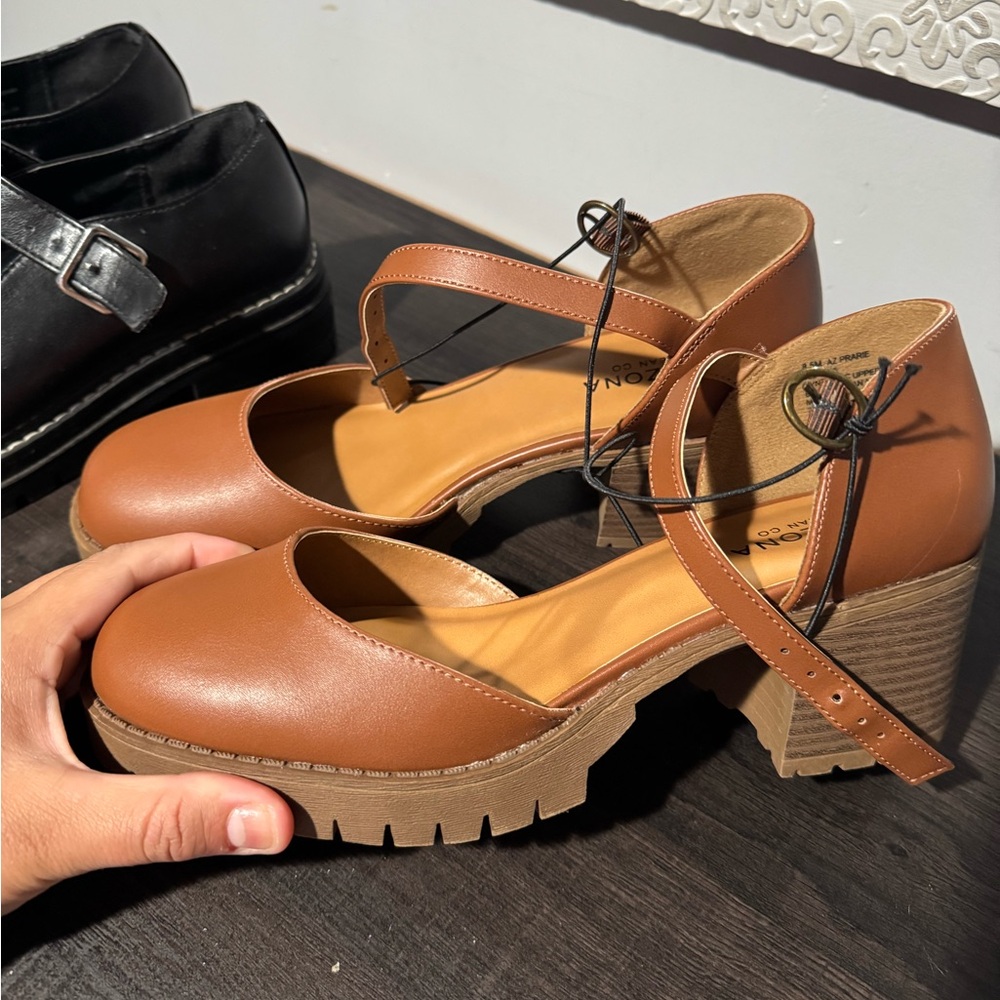 Brown Chunky Heel Mary Jane Shoes